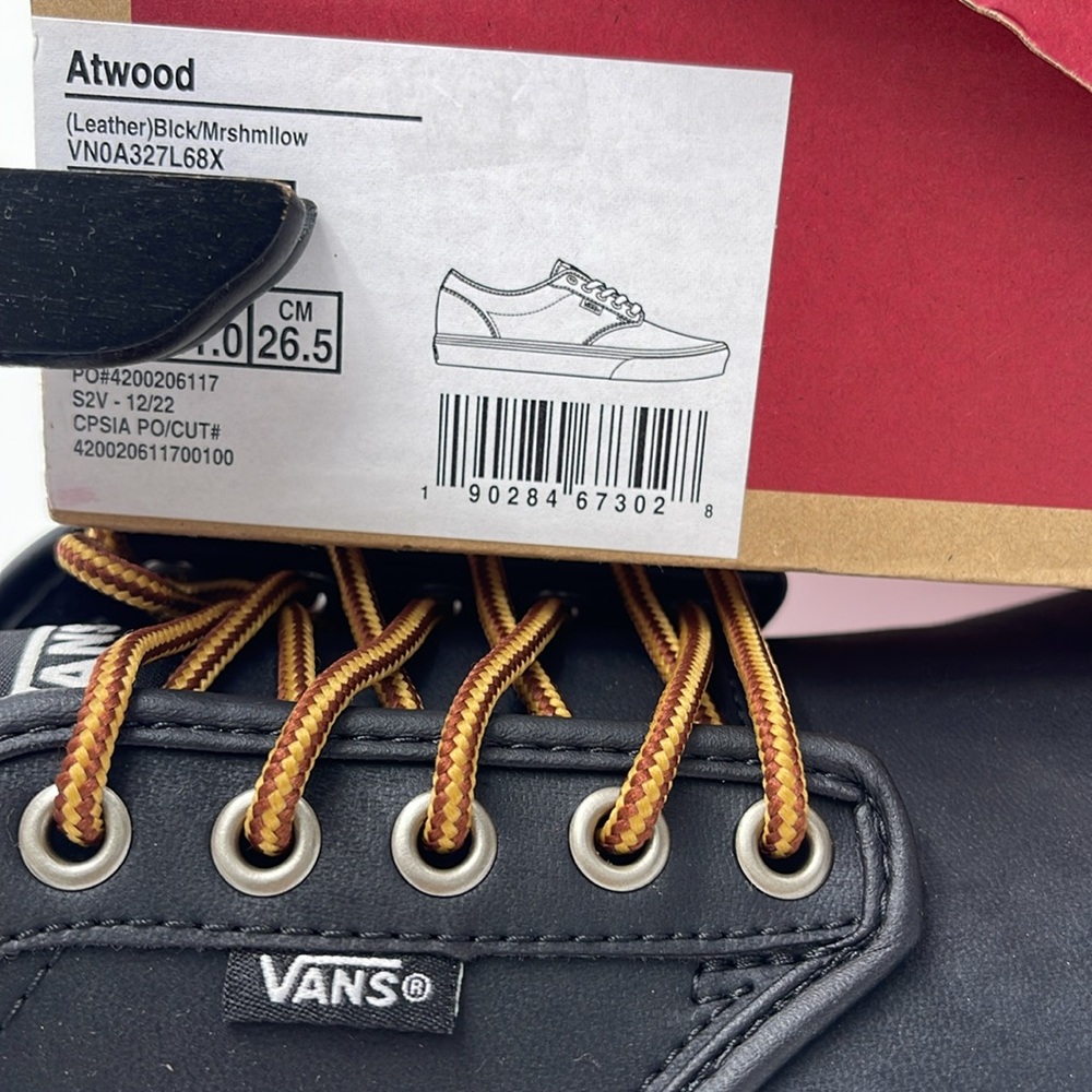 Vans Men’s Black Sneakers Classic Low-Top Design Atwood (Leather)BIck/Mrshmllow - Picture 16 of 16